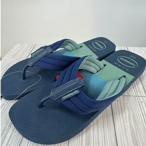 Havaianas Men's Size‎ 11/12 Blue Urban Print Sandals Flip-Flop Padded Straps New